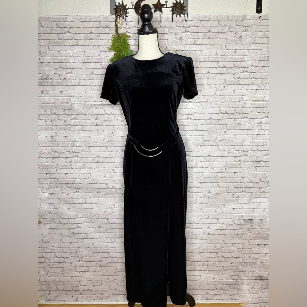 Vintage Black Velvet Waist Chain Whimsigoth Witchy Maxi Dress